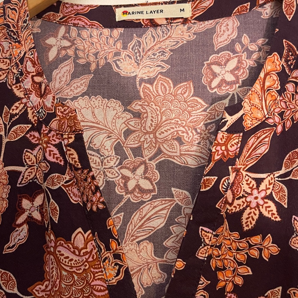 marine layer Lola burgundy floral midi dress medium - Picture 5 of 11